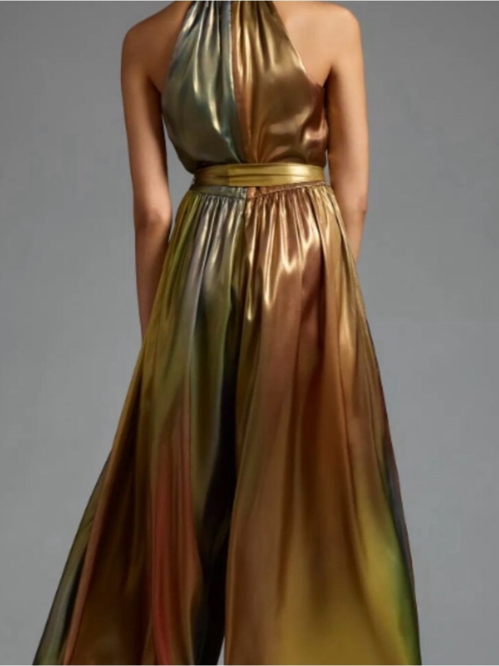 Anthropologie Hutch Halter Wide Leg Jumpsuit Ombre Metallic Gold Bronze 12 NWT - Picture 2 of 2